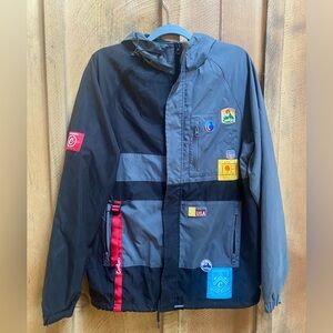 Cookies USA Patchwork Windbreaker Jacket Men’s Medium Black Gray‎ Hooded